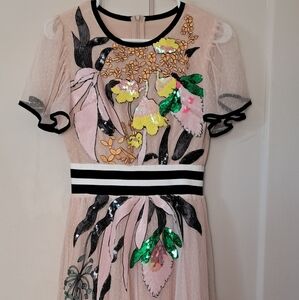 Taylor Floral Embroidered Dress with Sequin Details